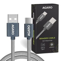 AGARO USB-A to Type C Cable, Unbreakable Braided Cable, 3A Fast Chargi