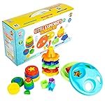 Ratna’s Little Explorer’s Activity Set, Pyramid Shape Stacker, UFO Shape Sorter, Stack-N-Spin Toys for Kids 1+ Year