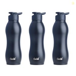 Clazkit Platina Stainless Steel Black Matte Finish Water Bottle Set of