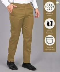 STREETVIBES Men Regular Fit Khaki Cotton Blend Trousers