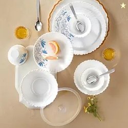 Larah by Borosil Silk Series Twilight Opalware Dinner Set with Steel S
