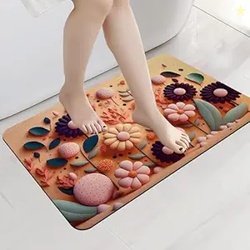 SITTELLA 2 Pieces Anti-Skid Water Soaking 3D Flower Print Bathroom Mat