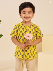 MASU LIVING Boys Floral Printed Cotton Kurta Shirt