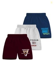 MIST N FOGG Kids Pack Of 3 Typography Printed Regular Fit Cotton Short
