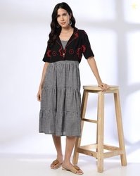 SIYAHI Women Checked Tiered Dress with jacket