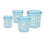 MILTON Storex Plastic Storage Jars & Containers Set of 4 (1.13L, 2L, 3.38L & 4.86L) Blue, BPA Free, Air Tight Kitchen Organizer for Spices, Atta, Grains, Dishwasher Safe and Stackable