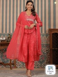 Readiprint Floral Printed Gotta Patti Pure Cotton Kurta with Palazzos