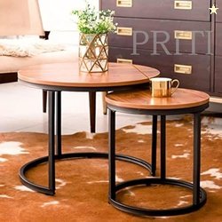 Priti Coffee Table Set: Nesting Side Tables with Chipboard Tops, Sturd