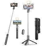Kratos Selfie Stick Tripod Stand, 3 in 1 Multifunctional Design, Rechargable LED Light with Two Brighness Levels for Make up, Selfie & Photo Shoot, Selfie Stick with Bluetooth Remote (70cm with light)