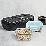 La Opala Cook Serve Store 100% Borosilicate Glass Horizontal Lunch Box with Bag | Set of 2, 320 ml Each, Square | with Leak Proof Snap Lid | Tiffin for Office & College | Microwave Proof, Transparent
