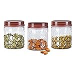MILTON Hexa Plastic Pet Storage Jar, Set of 3, 270 ml Each, Brown | Air Tight Container | Kitchen Organiser | BPA Free