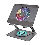 ZEBRONICS NS4000 PRO Rotatable Laptop Metal Stand, Upto 17 inch, 360Â° Fidget Rotation, Foldable, Multi Angle Adjustment, Type C Detachable RGB Magnetic Fan, Anti-Slip Silicone Pads, Carbon Steel Body