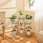 Amazon Basics Metal Planter Stand for Living Room, Indoor Outdoor Plant Stand for Balcony and Home Decor, Holds 6 Planters, Black