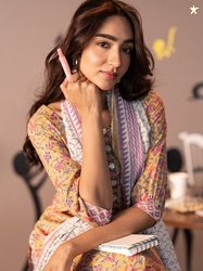 Libas Floral Printed Round Neck Thread Work Pure Cotton Straight Kurta