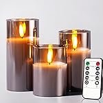 Amazon Basics Flameless LED Candles with Remote Controller & Timer|Golden Acrylic Fiber Glass|Set of 3|(Smoked Grey), Unscented