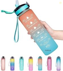 ZUDELLA Silicone Water Bottle-1 Litre Motivational Time Marker-Leak Pr