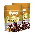 Happilo Premium Arabian Dates Pouch 500 g (Pack of 2) | Arab Khajur or Khajoor | 100% Naturally Dried | No added Preservatives | Vitamins & Minerals Rich | Soft Chewy Texture & Sweet Caramel Taste