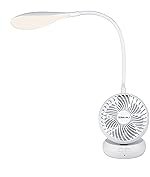 Bajaj Airlight 85 MM Personal Rechargeable Fan With Task Lighting | 8 W Table Fan | 360-Degree Table Lamp | 3-6 Hours* Battery Backup | Silent Operation | USB Charging Fan | 1-Yr Warranty ãWhiteã