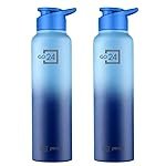PEXPO Water Bottle 1 ltr Stainless Steel Sports/Fridge Bottle with Sipper Cap (Pack of 2)| Single Wall | For Home, Office, Gym, Travelling | Lightweight | Craft Pro 950ml | Blue-Denim Blue Ombre