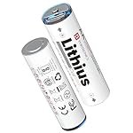 Portronics AA Lithius Type C Rechargeable Batteries, Pack of 2, Lithium Ion Cell Composition, Upto 1480mAh Capacity, Low Self Discharge, No Separate Charger Required (White)