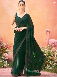 HERE&NOW Ethnic Motifs Beads and Stones Poly Georgette Fashion Saree