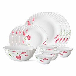 Larah by Borosil Fluted Series Diana Opalware Dinner Set of 4 Full Pla
