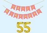 Happy Birthday Decoration Kit Light Pink for 55 year Old Men with Number Fifty-five Party Decorations Decor Celebration Items Item Set Combo Reusable Paper Banner