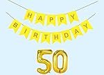 50th Happy Birthday Decoration Kit Yellow for 50 year Old Boys Girls Women with Number Fifty Party Decorations Decor Celebration Items Item Set Combo Reusable Paper Banner