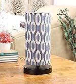 tu casa Table Lamps Black Metal Base with Blue/White Cotton (Ikat Print) Shades for Home DÃ©cor, Bedrooms, Living Room, Gifting, Diwali Decoration, Dining Space, Study Room, Restaurants (H-11)