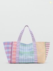 MANGO Checked Oversized Shopper Tote Bag