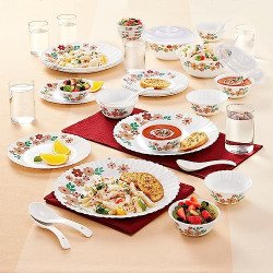 Larah By Borosil Ayana Silk Series Opalware Dinner Set with Glasses, 4