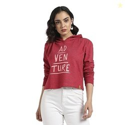 Campus Sutra Women's Red Adventure Hoodie with Contrast Drawstring for
