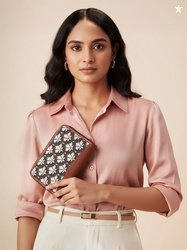 ZOUK Women Maroon & Black Floral Printed Zip Detail Zip Around Wallet