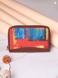 ZOUK Women Yellow & Orange Printed Vegan Leather Zip Around Wallet