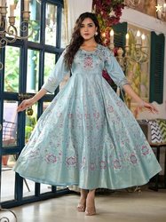 Juniper Women Ethnic Motifs Print Satin Fit & Flare Maxi Dress