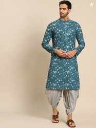 KISAH Men Printed Textured Regular Fit Thread Work Kurta