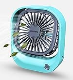 Rechargeable Desk Fan | Mini Portable Small Kitchen Table Fan 3 High Speed Mode | 90Â° Rotate Personal Cooling Fan For Kitchen Bedroom Home Office Desktop Travel (Blue)