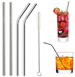 E-COSMOS Reusable Stainless Steel Straws for Drinking with Brushes 8.5