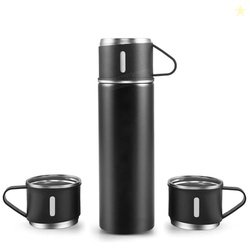 CORPORATE PORIUM Vacuum Flask Set with 2 Cups 500ml, Stainless Steel W