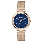 TIMEX Analog Watch for Women with Blue Round Dial & Rose Gold Stainless Steel Bracelet Band Water Resistant Women’s Wrist Watches – TWEL118SMU03