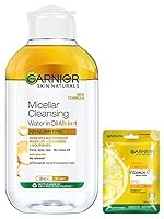 Garnier Skin Naturals, Cleansing Water for Waterproof Makeup, 125ml & Garnier Skin Naturals, Face Mask, Hydrating, Brightening & Anti-Dark Spots, Bright Complete, 1 pc, 28g
