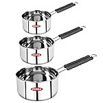 Panca Stainless Steel Sauce Pan Set of 3 Sauce Pan Milk Pan Tapeli Patila Induction Base 2 Litre,1.5 Litre, 1 Litre Milk Boiler Cookware with Handle