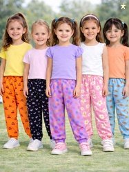 FAZZA Girls Pack Of 5 Printed Pure Cotton Mid-Rise Joggers