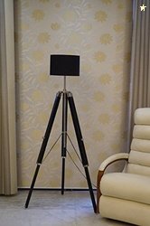 TUCASA Tripod Floor LAMP in Mango Wood with Fabric Shade
