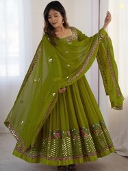 KALINI Women Ethnic Motifs Embroidered Empire Mirror Work Kurta with T