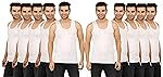 PRAKASAM COTTON Men’s Combed Cotton Round Neck Sleeveless White Vest with Extended Length for Easy Tuck (Gold)