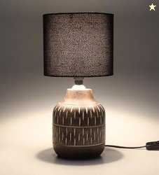 tu casa Wooden Table Lamp with Black Satin Shade | Modern Bedside & Ni