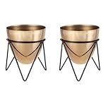 amazon basics Metal Planters with Stand (Pack of 2) | Planter for Living Room and Bedroom Decor | Best Decor Gift (Copper Gold)