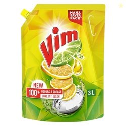 Vim Dishwash Liquid 3 L pouch | Removes 100+ Odours & Grease in 1 wash
