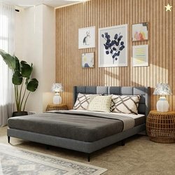 Royaloak Willow Upholstered Queen Bed | Solid Wood | Upholstered Headb